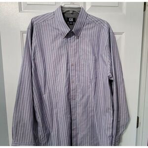 Cutter & Buck Shirt Men's XL Long Sleeve Button Up Blue With Red/Black Pinstripe